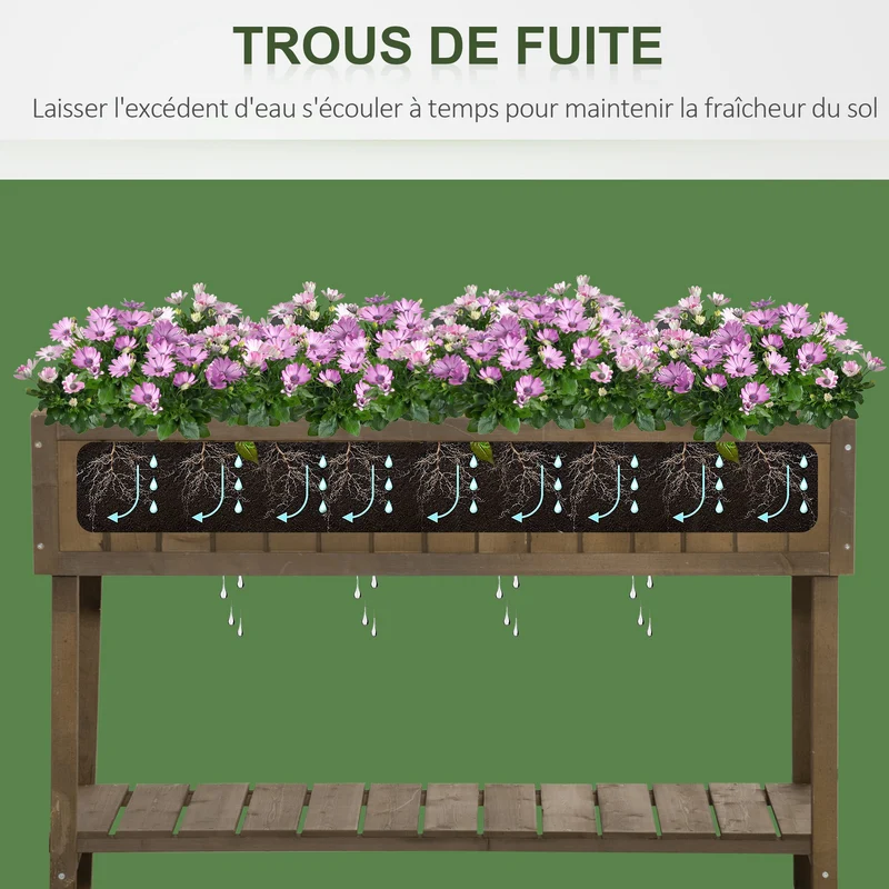 Jardinière sur pieds potager carré 110 x 46 x 76 cm 8 cases avec arrosage étagère rustique pour terrasse en bois marron 21_0004117