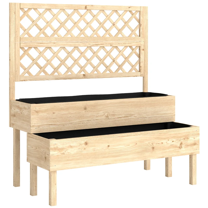 Jardinière deux niveaux avec treillis bac 108 x 62 x 120 cm ergonomique soutien plantes rustique jardin en bois naturel 21_0005614