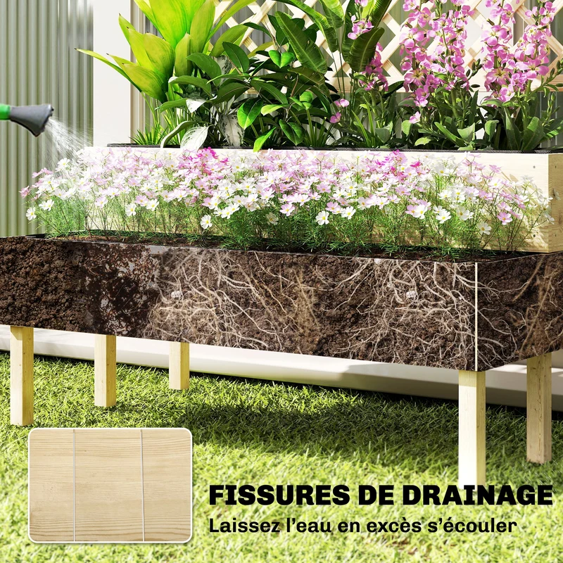 Jardinière deux niveaux avec treillis bac 108 x 62 x 120 cm ergonomique soutien plantes rustique jardin en bois naturel 21_0005614