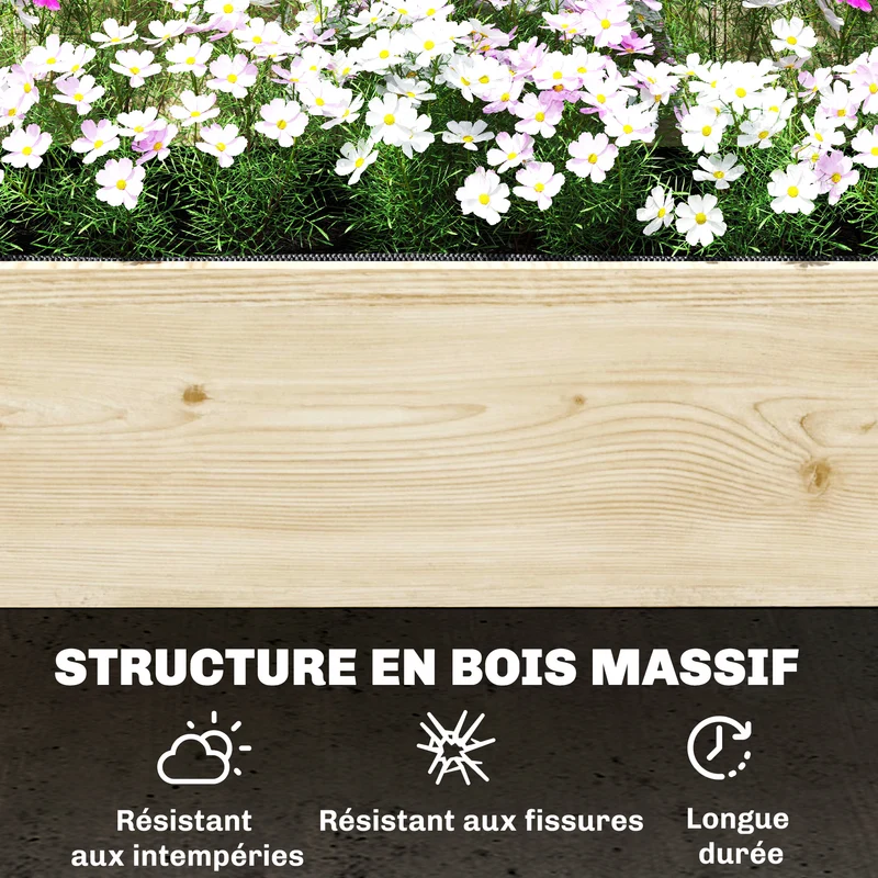 Jardinière deux niveaux avec treillis bac 108 x 62 x 120 cm ergonomique soutien plantes rustique jardin en bois naturel 21_0005614