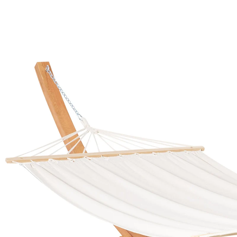 Hamac de jardin sur pied 1 place 3,92 x 1,2 x 1,1 m surface large confortable charge 180 kg style rustique en bois crème 21_0004483