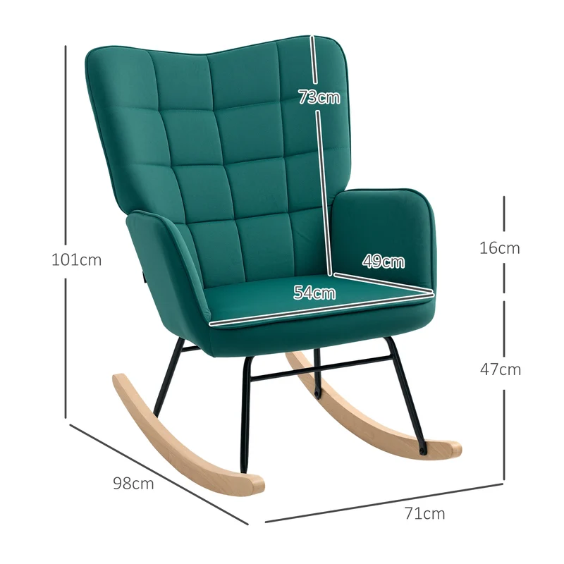 Fauteuil à bascule chambre 71 x 98 x 101 cm confort rembourré grand dossier style scandinave en polyester vert foncé 21_0003104