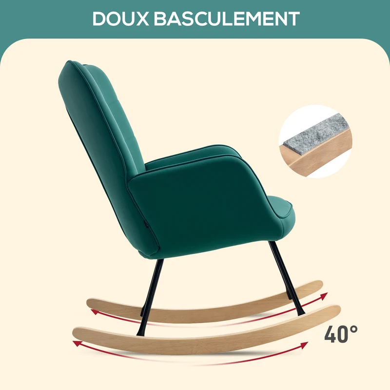 Fauteuil à bascule chambre 71 x 98 x 101 cm confort rembourré grand dossier style scandinave en polyester vert foncé 21_0003104