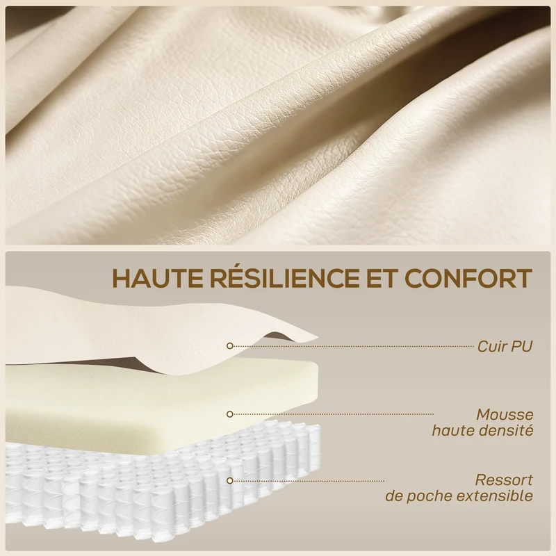 Fauteuil relaxation inclinable pivotant massage chauffant repose-pieds 82 x 99 x 103 cm contemporain moderne en PU crème 21_0000808