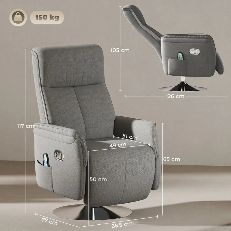 Fauteuil relax massant inclinable pivotant 68,5 x 77 x 117 cm massage 10 points dossier 135° contemporain en tissu gris 21_0000822