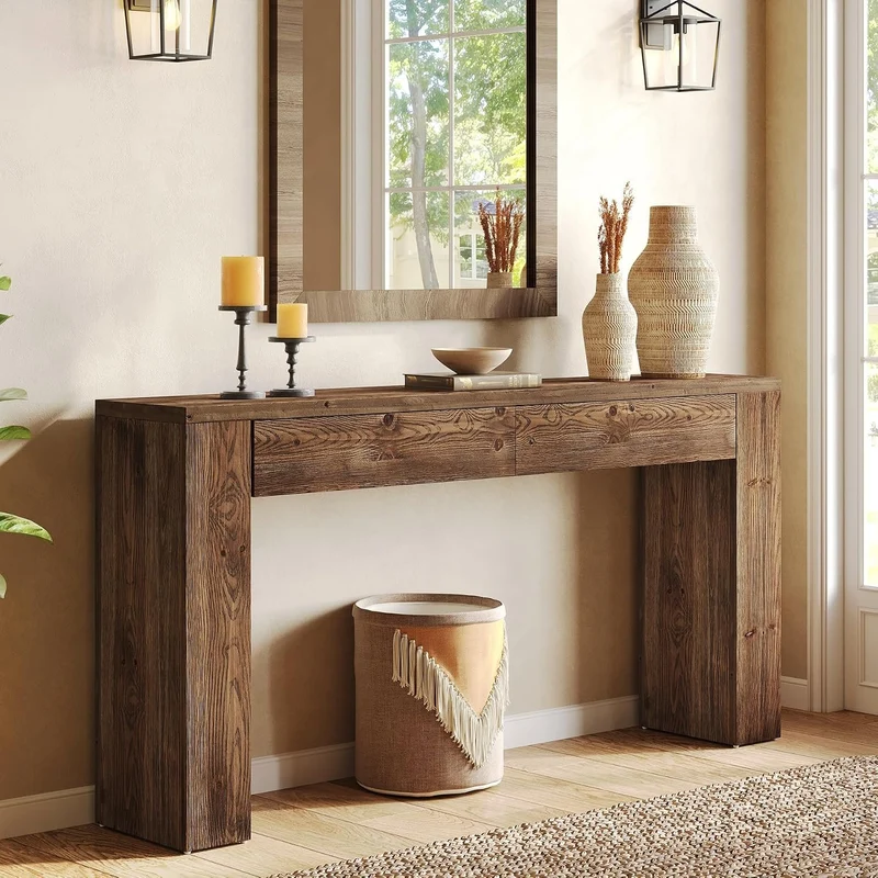 Tribesigns Console en bois massif avec tiroirs 160 cm, Idéale pour une entrée ou un salon