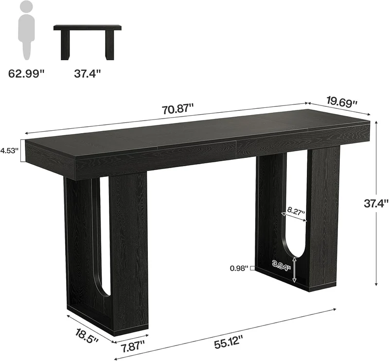 Tribesigns Table de bar haute 180 cm, Table de comptoir moderne à hauteur de travail Comptoir de cuisine rectangulaire avec pieds robustes