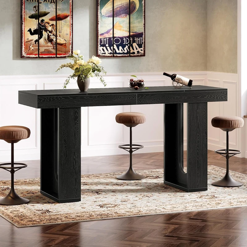 Tribesigns Table de bar haute 180 cm, Table de comptoir moderne à hauteur de travail Comptoir de cuisine rectangulaire avec pieds robustes