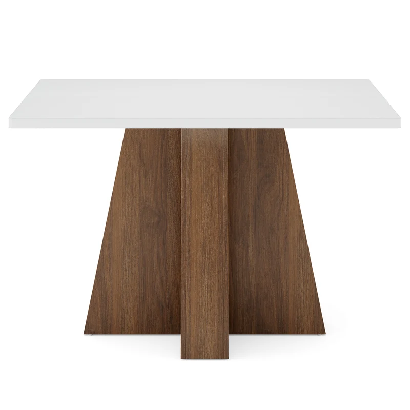 Tribesigns Table à manger de 120 cm pour 4 à 6 personnes, Table de cuisine rectangulaire blanche avec structure en noyer Table à manger moderne en bois