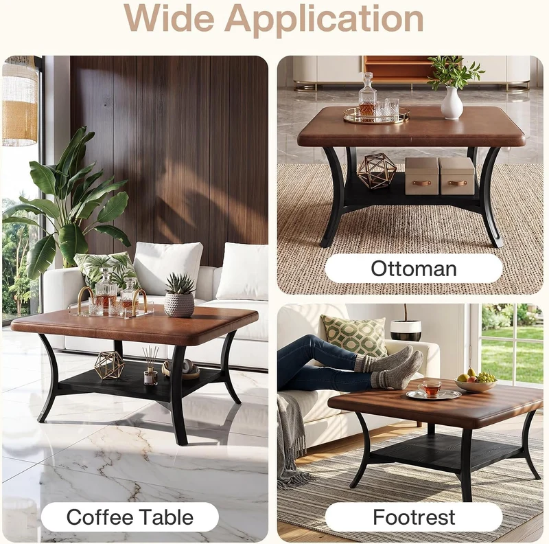 Tribesigns Table basse carrée pour salon, Revêtement en similicuir pouf rembourré avec étagère 80 cm