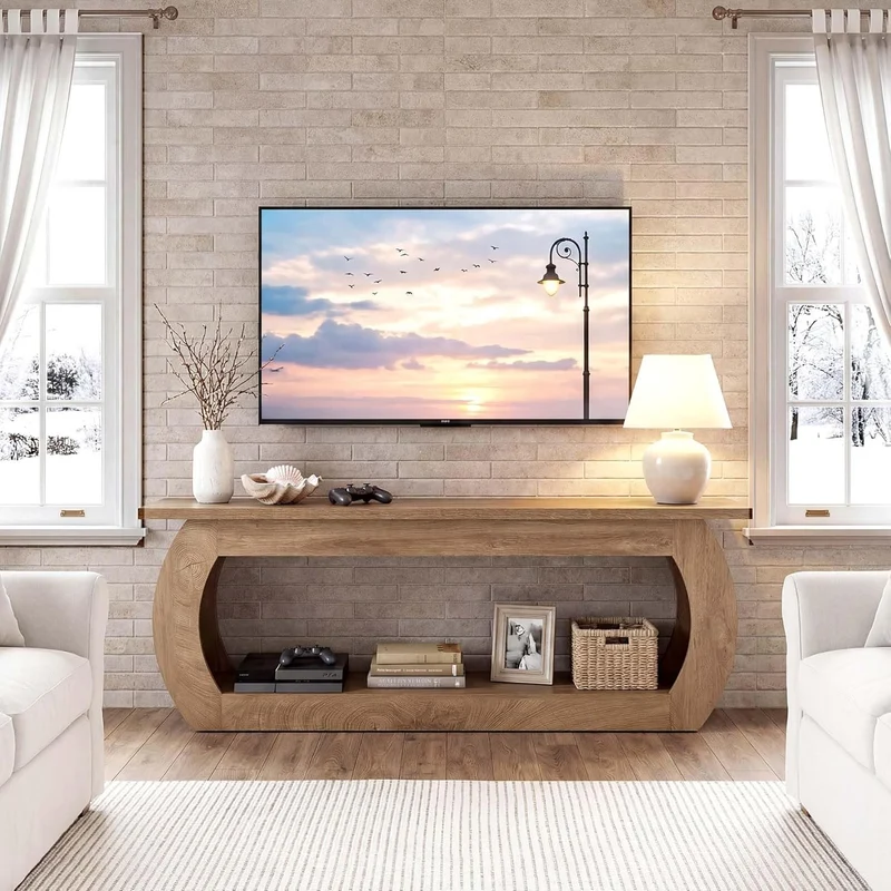 Tribesigns Meuble TV pour fauteuil TV de 165 cm, Centre multimédia en bois avec rangement, console TV de style champêtre