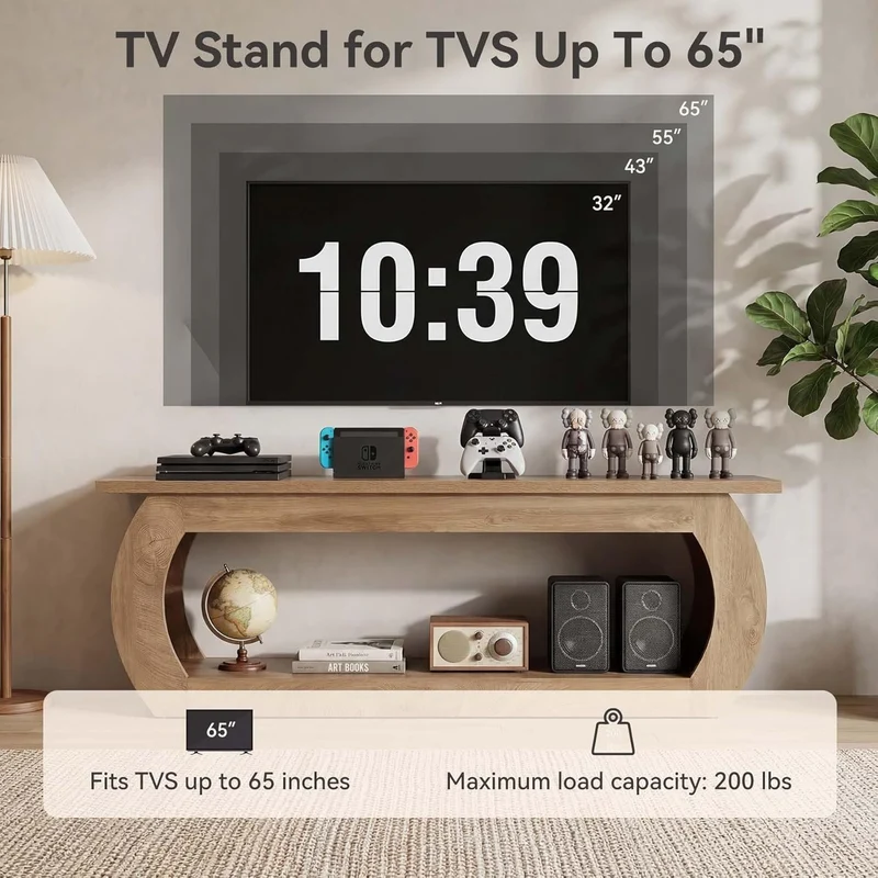 Tribesigns Meuble TV pour fauteuil TV de 165 cm, Centre multimédia en bois avec rangement, console TV de style champêtre