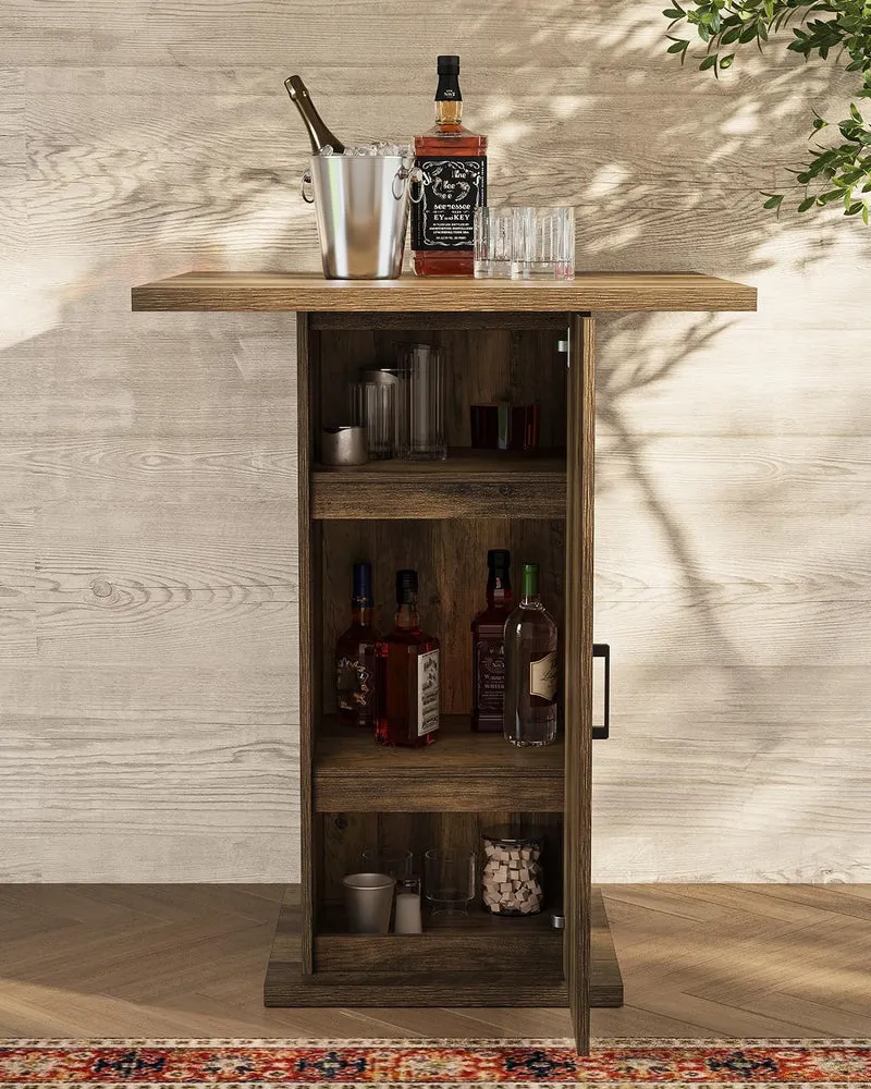 Tribesigns Table de bar avec meuble de rangement 100 cm de haut, Table carrée en bois, style bistrot champêtre avec meuble à 3 niveaux