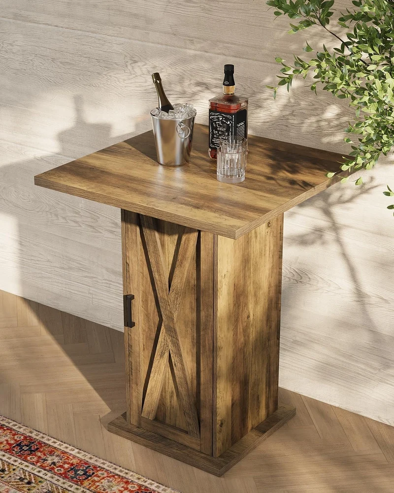 Tribesigns Table de bar avec meuble de rangement 100 cm de haut, Table carrée en bois, style bistrot champêtre avec meuble à 3 niveaux