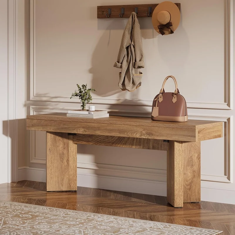 Tribesigns Banc en bois 120 cm style industriel rustique marron, Banc à chaussures en bois