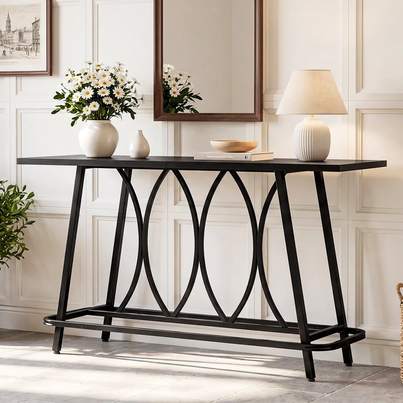 Tribesigns Console de 160 cm de long style campagne moderne, Table d'entrée étroite avec structure en métal