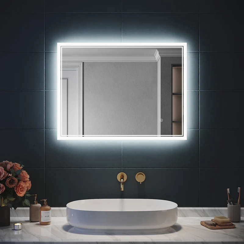 SIRHONA Miroir LED Salle de Bain avec éclairage, Miroir Lumineux Salle de Bain Anti-buée,80x60/60x100cm