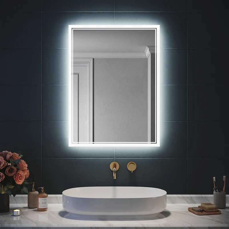 SIRHONA Miroir LED Salle de Bain avec éclairage, Miroir Lumineux Salle de Bain Anti-buée,80x60/60x100cm