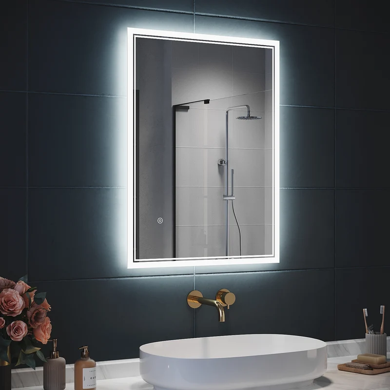 SIRHONA Miroir LED Salle de Bain avec éclairage, Miroir Lumineux Salle de Bain Anti-buée,80x60/60x100cm