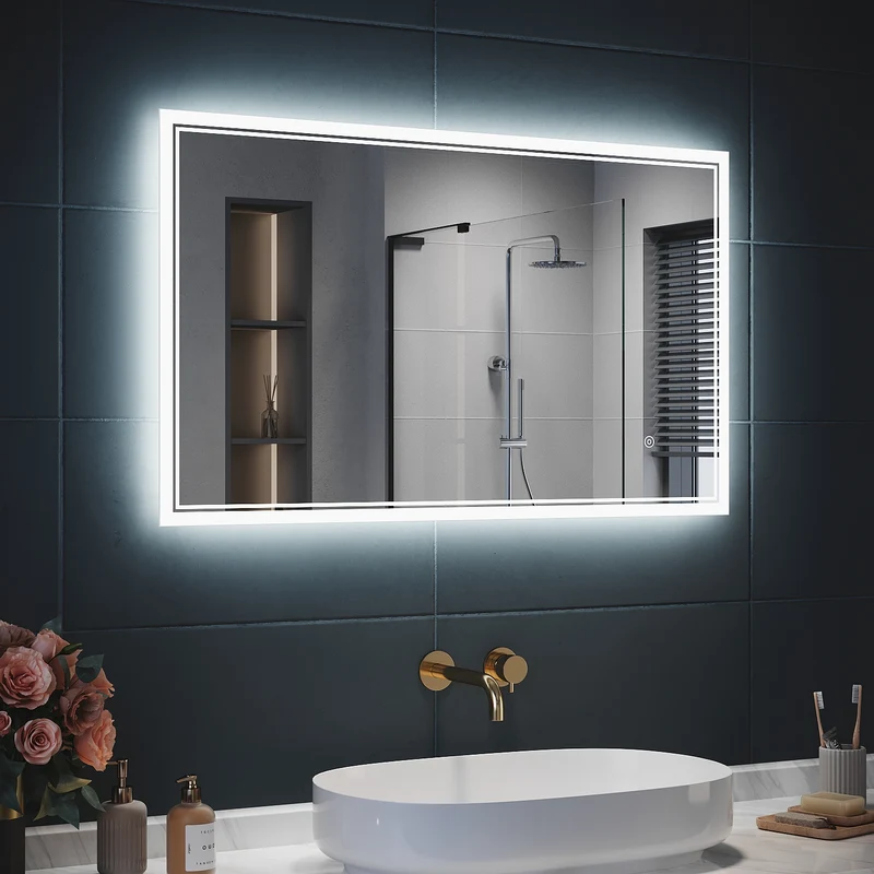 SIRHONA Miroir LED Salle de Bain avec éclairage, Miroir Lumineux Salle de Bain Anti-buée,80x60/60x100cm