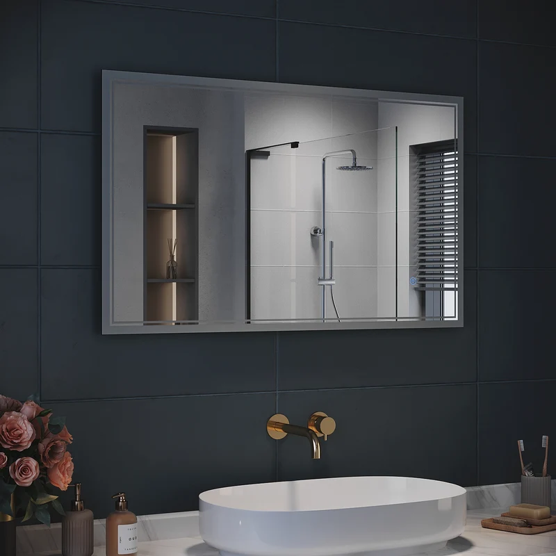 SIRHONA Miroir LED Salle de Bain avec éclairage, Miroir Lumineux Salle de Bain Anti-buée,80x60/60x100cm