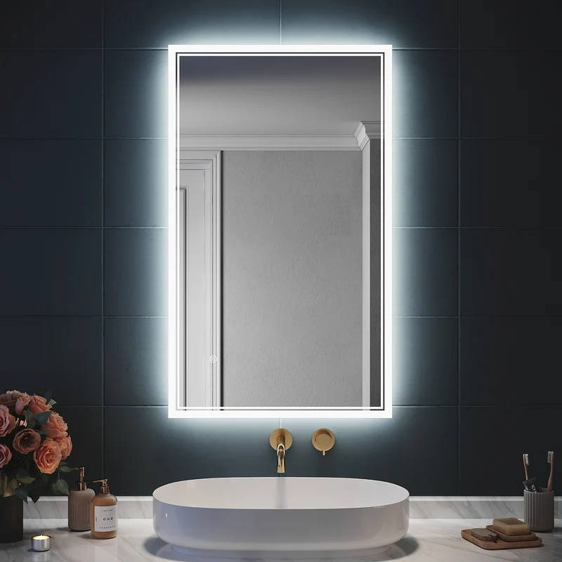 SIRHONA Miroir LED Salle de Bain avec éclairage, Miroir Lumineux Salle de Bain Anti-buée,80x60/60x100cm