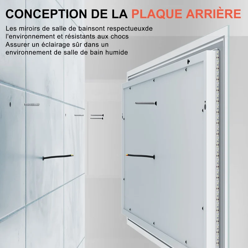 SIRHONA Miroir LED Salle de Bain avec éclairage, Miroir Lumineux Salle de Bain Anti-buée,80x60/60x100cm