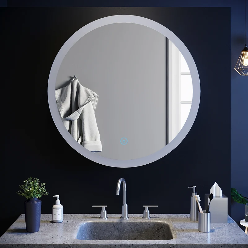 SIRHONA 80cm Miroir de Salle de Bain à LED Rond Anti-buée avec éclairage intégré Blanc Froid Miroir Rond Mural