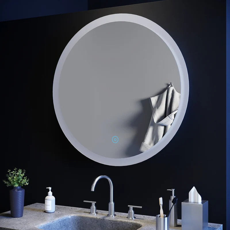 SIRHONA 80cm Miroir de Salle de Bain à LED Rond Anti-buée avec éclairage intégré Blanc Froid Miroir Rond Mural