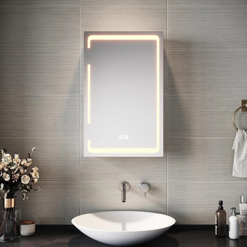 SIRHONA avec prise rasoir avec miroir à trois couleurs à gradation infinie et tampon de salle de bain murales 380 x 600x140mm