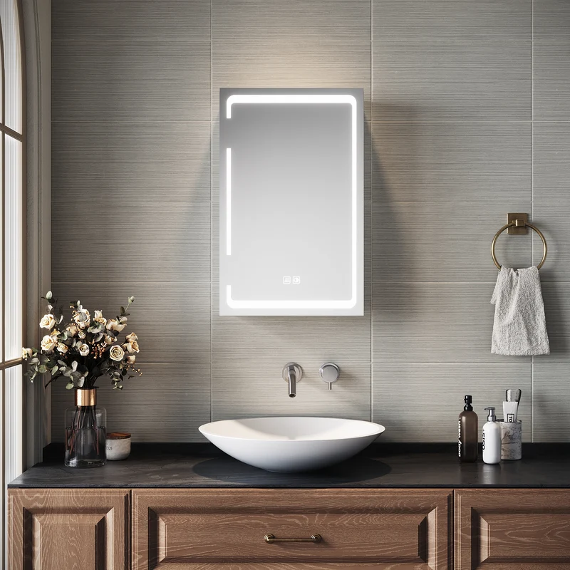 SIRHONA avec prise rasoir avec miroir à trois couleurs à gradation infinie et tampon de salle de bain murales 380 x 600x140mm