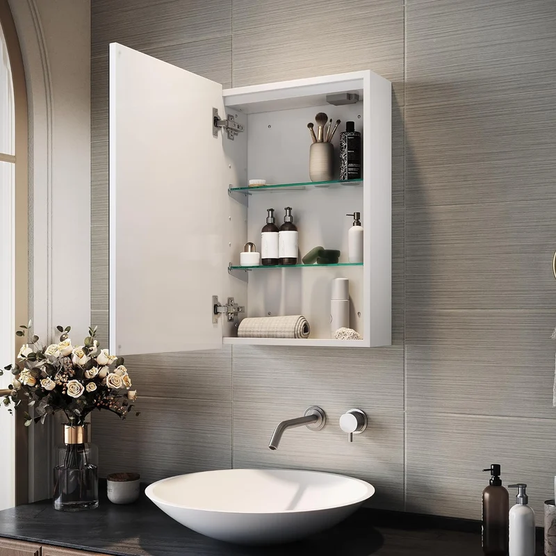 SIRHONA avec prise rasoir avec miroir à trois couleurs à gradation infinie et tampon de salle de bain murales 380 x 600x140mm