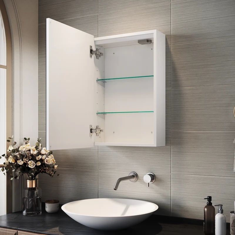 SIRHONA avec prise rasoir avec miroir à trois couleurs à gradation infinie et tampon de salle de bain murales 380 x 600x140mm