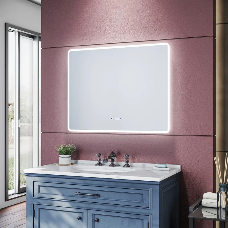 SIRHONA Miroir de salle de bains 900x700x35mm - Miroir mural cosmétique LED - Trois températures de couleur - Anti-buée avec réglage de l'heure