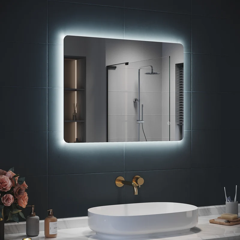 SIRHONA Miroir LED Salle de Bain 80x60cm Miroir Lumineux Salle de Bain avec Eclairage Intégré Anti-buée