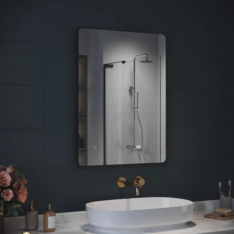 SIRHONA Miroir LED Salle de Bain 80x60cm Miroir Lumineux Salle de Bain avec Eclairage Intégré Anti-buée