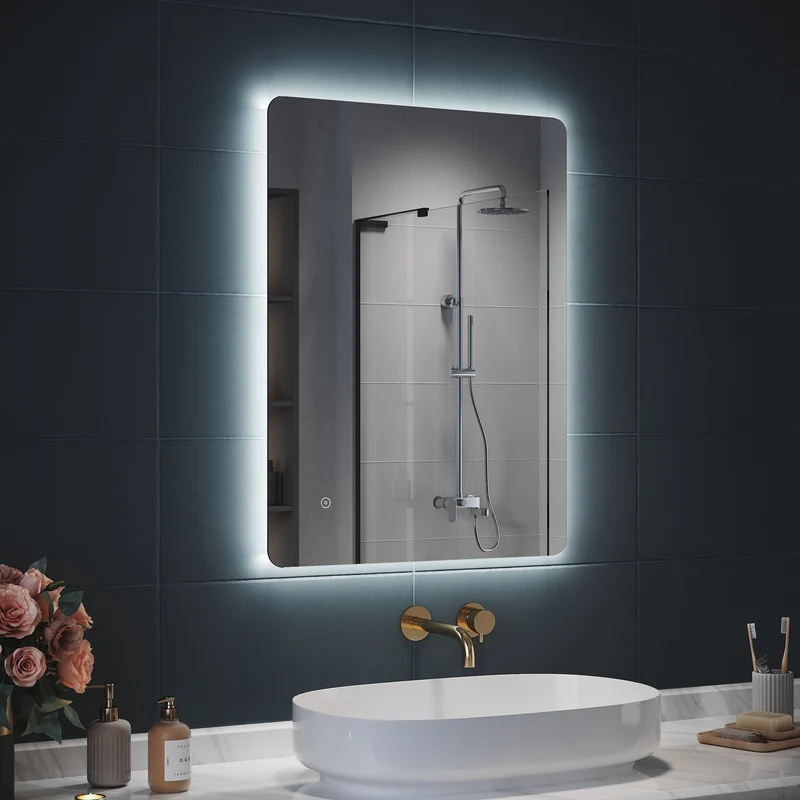SIRHONA Miroir LED Salle de Bain 80x60cm Miroir Lumineux Salle de Bain avec Eclairage Intégré Anti-buée