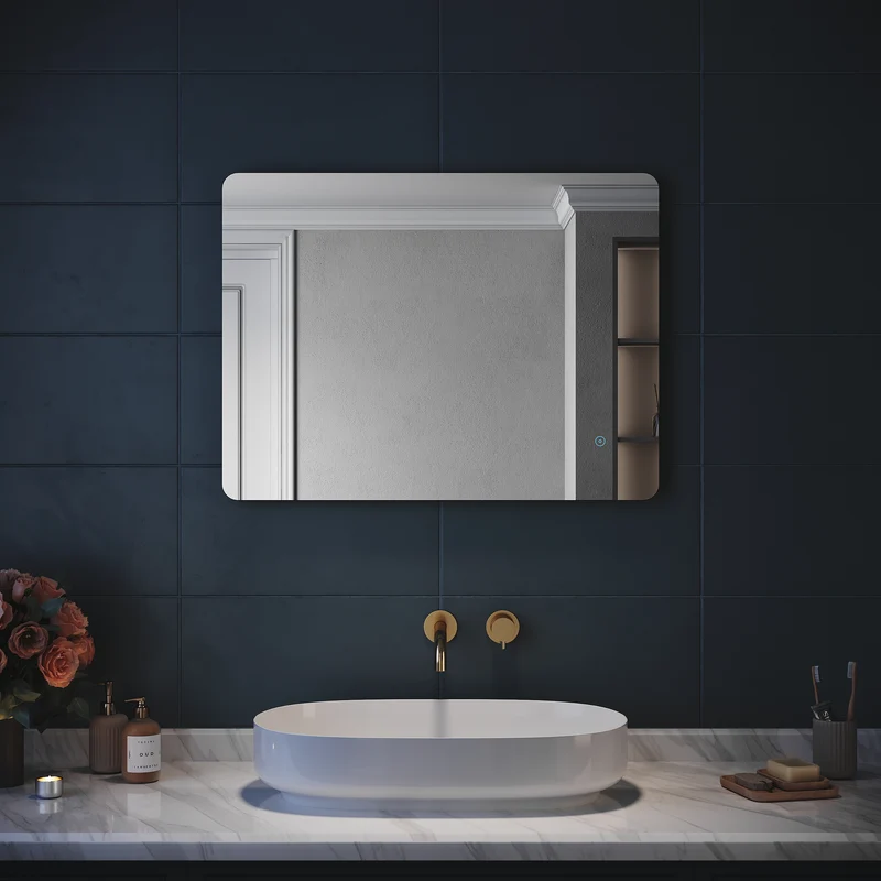 SIRHONA Miroir LED Salle de Bain 80x60cm Miroir Lumineux Salle de Bain avec Eclairage Intégré Anti-buée