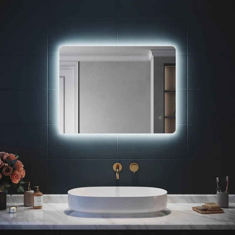 SIRHONA Miroir LED Salle de Bain 80x60cm Miroir Lumineux Salle de Bain avec Eclairage Intégré Anti-buée