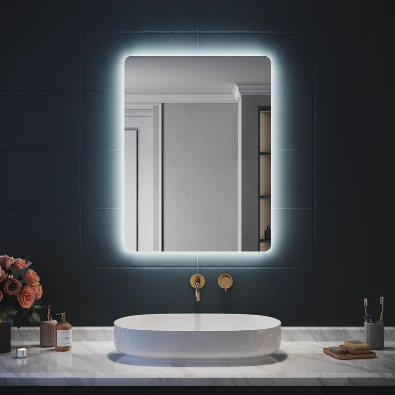 SIRHONA Miroir LED Salle de Bain 80x60cm Miroir Lumineux Salle de Bain avec Eclairage Intégré Anti-buée