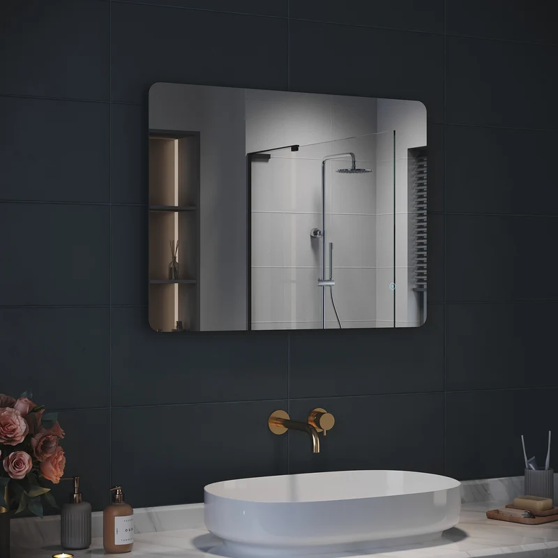 SIRHONA Miroir LED Salle de Bain 80x60cm Miroir Lumineux Salle de Bain avec Eclairage Intégré Anti-buée