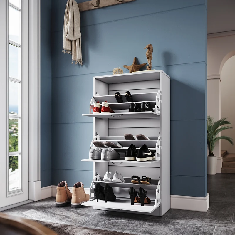 SIRHONA Meuble à chaussures en bois Meuble de rangement en bois de haute qualité avec cloisons amovibles 63 x 30 x 120 cm