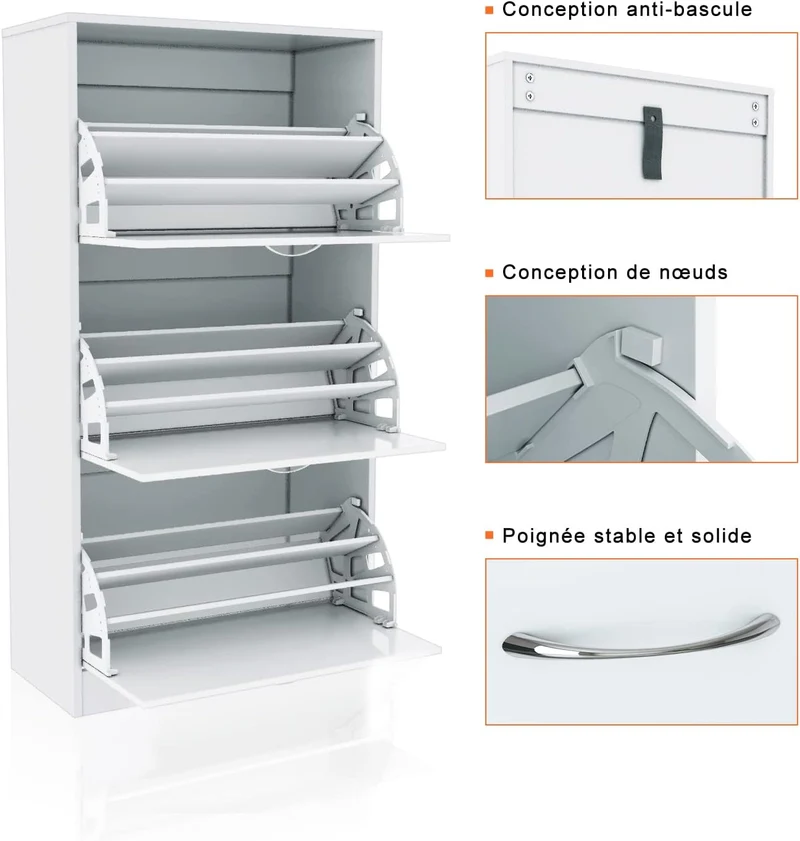 SIRHONA Meuble à chaussures en bois Meuble de rangement en bois de haute qualité avec cloisons amovibles 63 x 30 x 120 cm