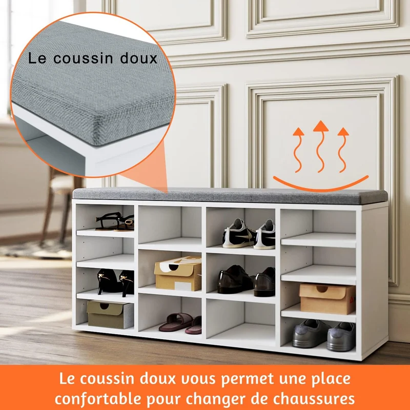 SIRHONA Meuble à chaussures en bois Meuble de rangement en bois de haute qualité avec cloisons amovibles 63 x 30 x 120 cm