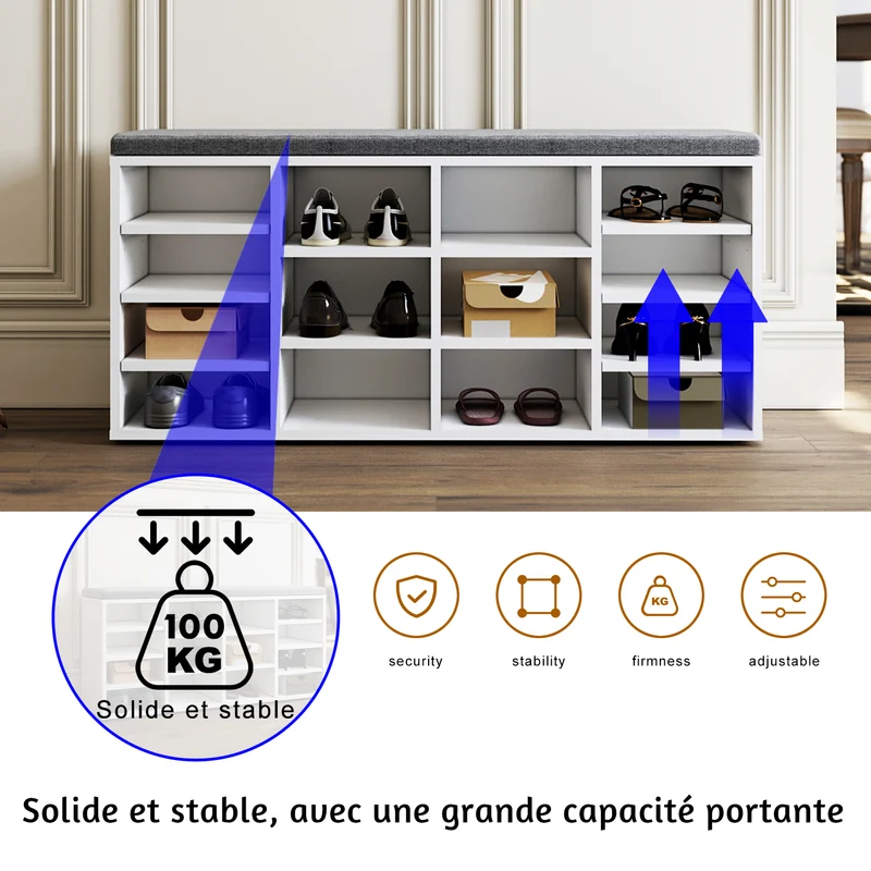 SIRHONA Meuble à chaussures en bois Meuble de rangement en bois de haute qualité avec cloisons amovibles 63 x 30 x 120 cm