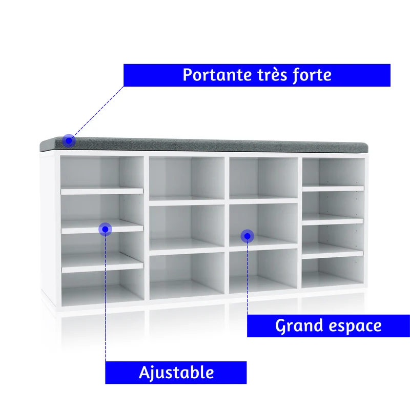 SIRHONA Meuble à chaussures en bois Meuble de rangement en bois de haute qualité avec cloisons amovibles 63 x 30 x 120 cm