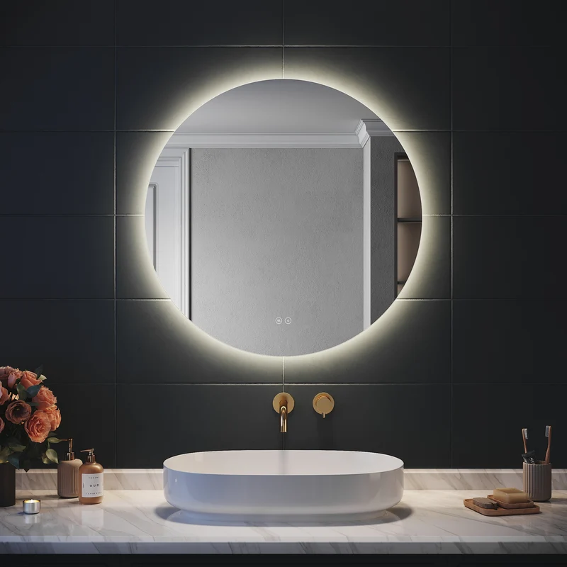 SIRHONA Miroir Rond Salle de Bain LED Miroir Lumineux Salle de Bain avec Eclairage Intégré, 3 températures de Couleur, Anti-buée