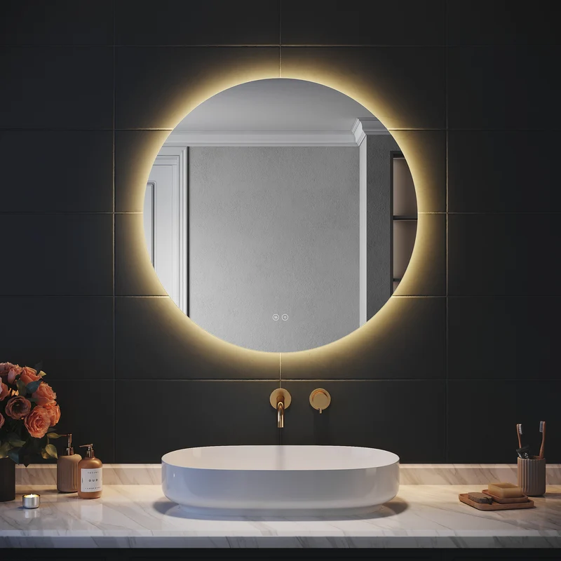 SIRHONA Miroir Rond Salle de Bain LED Miroir Lumineux Salle de Bain avec Eclairage Intégré, 3 températures de Couleur, Anti-buée