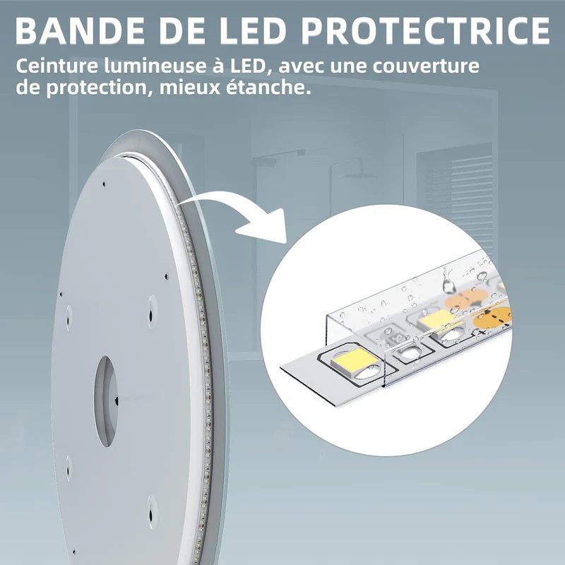 SIRHONA Miroir Rond Salle de Bain LED Miroir Lumineux Salle de Bain avec Eclairage Intégré, 3 températures de Couleur, Anti-buée