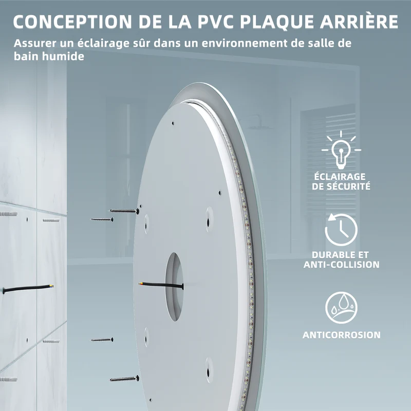 SIRHONA Miroir Rond Salle de Bain LED Miroir Lumineux Salle de Bain avec Eclairage Intégré, 3 températures de Couleur, Anti-buée